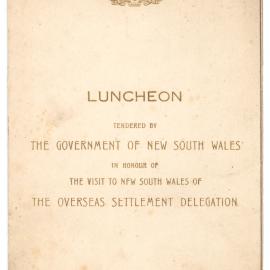 Menu - Luncheon Overseas Settlement Delegation, Parliament House - 1923