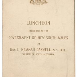 Menu - Luncheon Hon. H. Newman Barwell, Parliament House - 1921