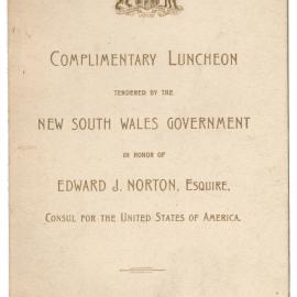 Menu - Luncheon Edward J. Norton, Esquire, Consul for the USA - Parliament House, 1920