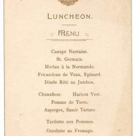 Menu - Luncheon, Premiers Room - 1917