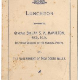 Menu - Luncheon Sir Ian Standish Monteith Hamilton, Parliament House - 1914