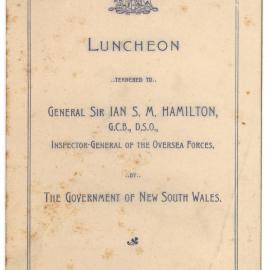 Menu - Luncheon Sir Ian Standish Monteith Hamilton, Parliament House - 1914