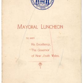 Menu - Mayoral Luncheon to meet His Excellency the Governor of NSW, Town Hall - 1902