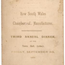 Menu - Dinner NSW Chamber of Manufactures, Town Hall, Sydney - 1899