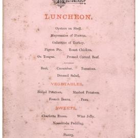 Menu - Luncheon, Colonial Secretarys Office - 1898