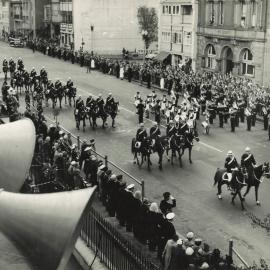 Mounted Police march past Parliament House - Opening 39th Parliament - 1959