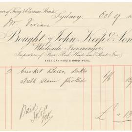 Invoice cricket balls - 1885