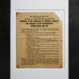 Rules of Parliamentary Dining Room and Bar - 1949