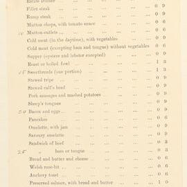 Menu - List of Charges for Refreshment Room 1895